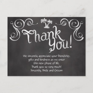Carte Postale Chalkboard Palm Tree Beach Merci de mariage