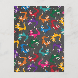 Carte Postale Chalkboard Renards colorés