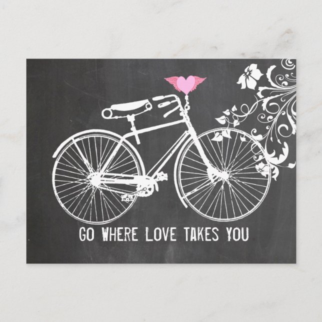 Carte Postale Chalkboard rose aile coeur vélo amour (Devant)