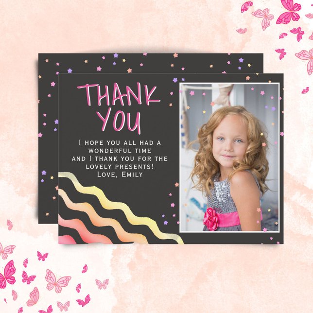 Carte Postale Chalkboard Stars Girl Birthday Photo Merci (Créateur téléchargé)