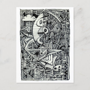 Carte Postale Chambre de rêve, dessin à encre