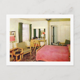 Carte Postale Chambre d'hôtel Intérieur années 1950 Retro