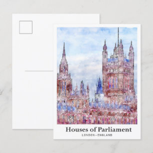 Carte Postale Chambres du Parlement Londres Voyage Aquarelle