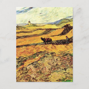 Carte Postale Champ avec Plowman et Mill par Vincent van Gogh