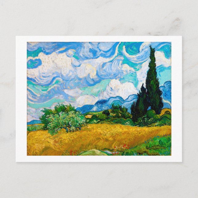 Carte Postale Champ de blé avec Cyprès, Van Gogh (Devant)