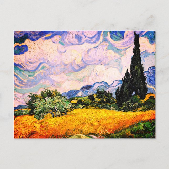 Carte Postale Champ de blé Vincent Van Gogh avec Cyprès (Devant)