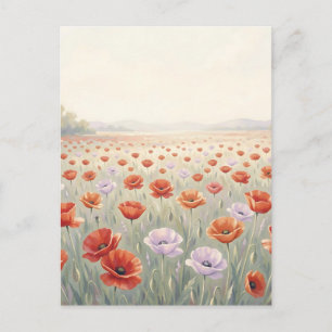 Carte Postale Champ de coquelicots Prairie de fleurs sauvages