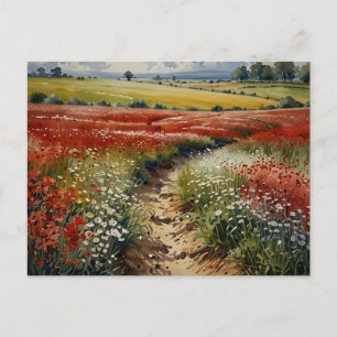 Carte Postale Champ de fleurs rouges et blanches  Scène de la na