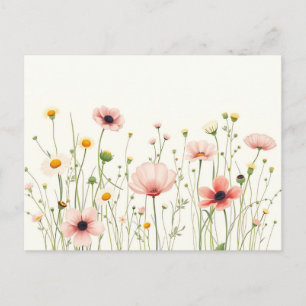 Carte Postale Champ de fleurs sauvages à l'aquarelle sur ivoire 
