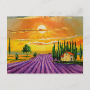 Carte Postale Champ de lavande au coucher du soleil