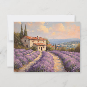 Carte Postale Champ de lavande toscane avec chalet en pierre