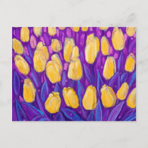 Carte Postale Champ de Tulipes, Fleurs de Printemps Floral Jaune