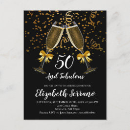 Carte Postale Champagne Et Confetti Black Gold 50e anniversaire
