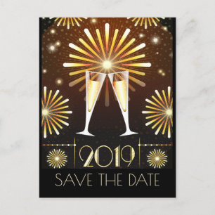 Carte Postale Champagne et feux d'artifice Nouvel An Sauvez la d