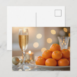 Carte Postale Champagne, mandarines Table de fête festive