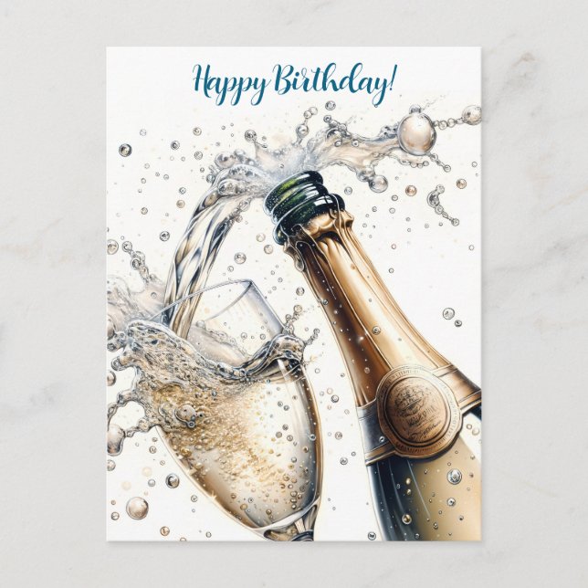 Carte Postale Champagne pétillant Joyeux Anniversaire (Devant)