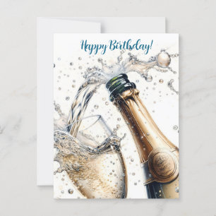 Carte Postale Champagne pétillant Joyeux Anniversaire