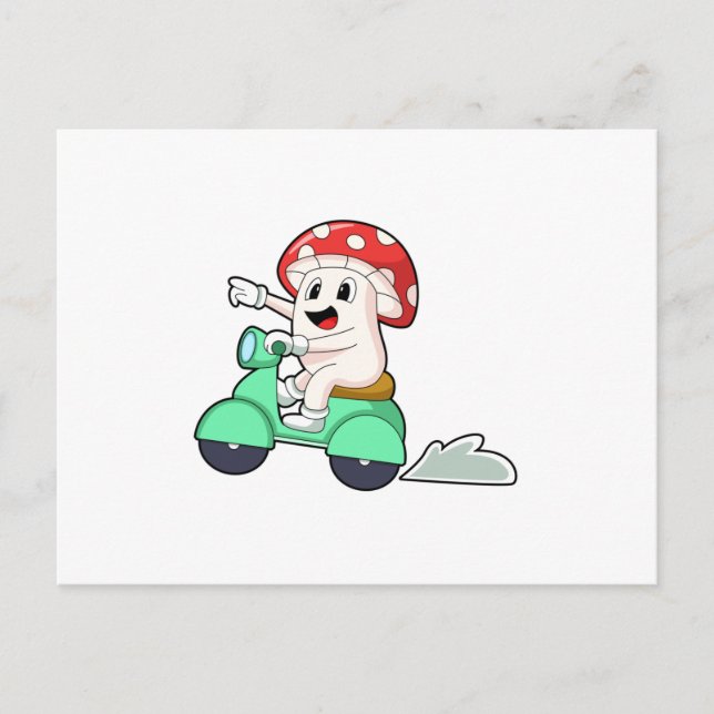 Carte Postale Champignon comme motard avec Scooter.PNG (Devant)