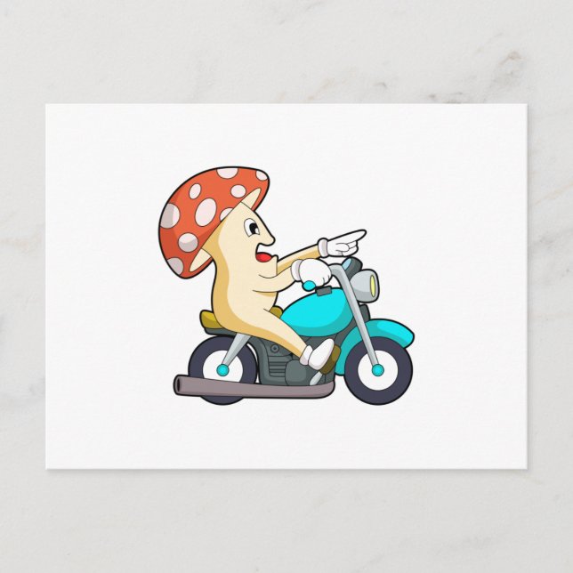 Carte Postale Champignon en motard avec moto (Devant)
