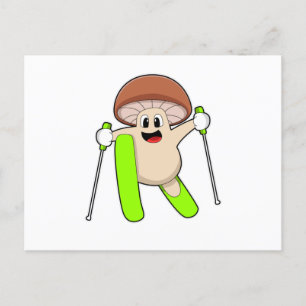 Carte Postale Champignon en skieur avec ski