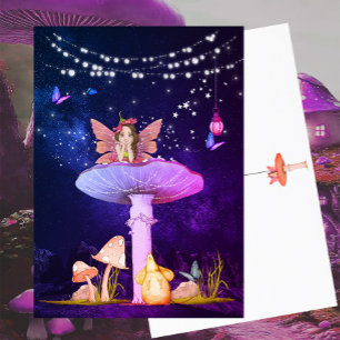 Carte Postale Champignon Fantastique Fée Magique Violet