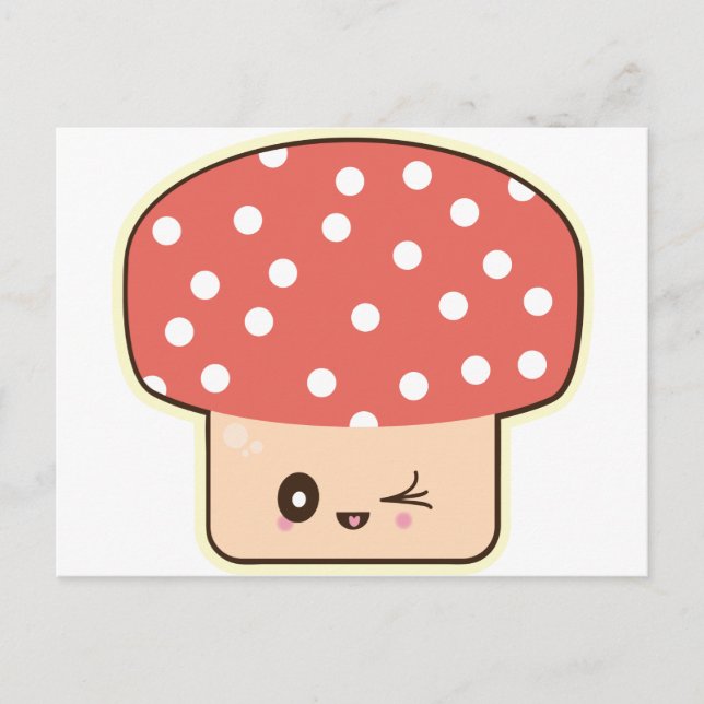 Carte Postale Champignon Kawaii, adorable toadstool rouge blanc  (Devant)