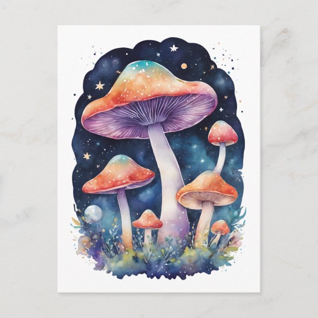 Carte Postale Champignons cosmiques Aquarelle Style Art (Devant)