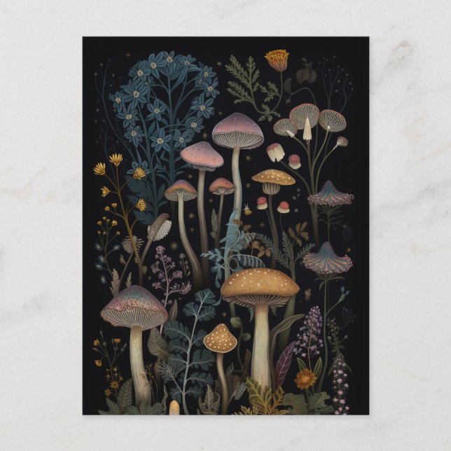 Carte Postale Champignons et fleurs (Devant)