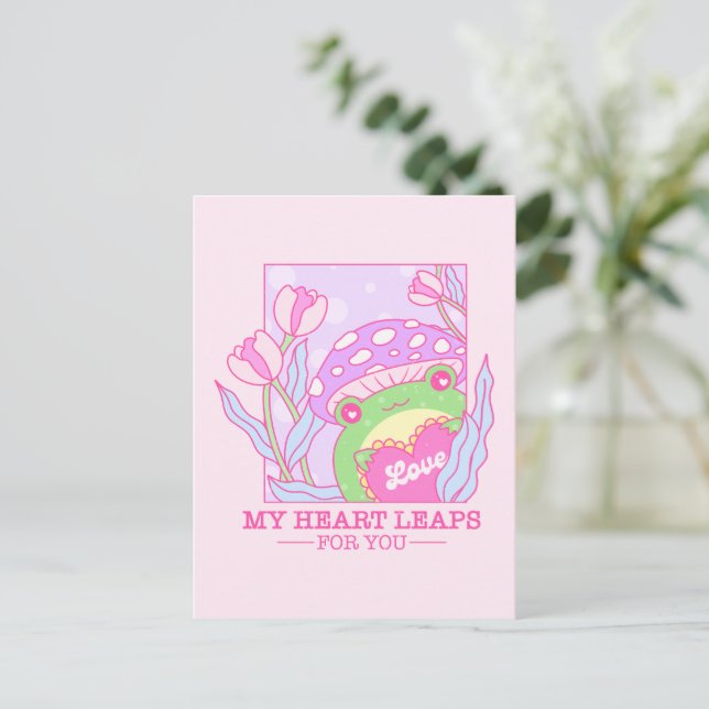 Carte Postale Champignons et grenouilles mignons - My Heart Leap (Debout devant)