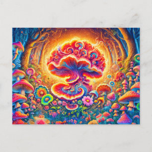 Carte Postale Champignons Magiques Forêt Psychedelique Fantastiq