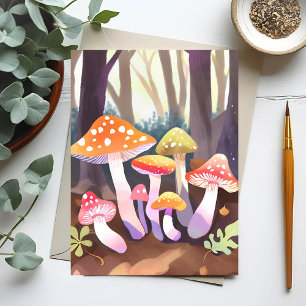 Carte Postale Champignons Mignons   Forêt Aquarelle