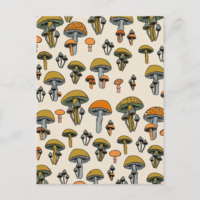 Carte Postale Champignons motif vintage (Devant)