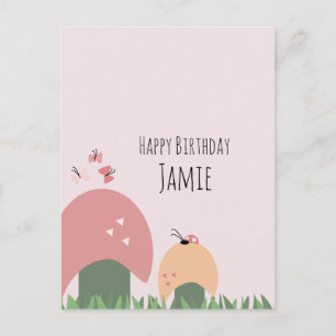 Carte Postale Champignons, papillons et coccinelles Joyeux anniv