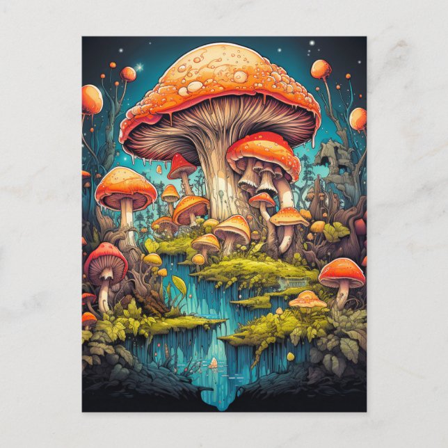 Carte Postale Champignons psychédéliques après minuit (Devant)