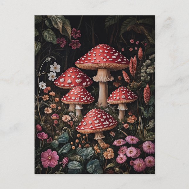 Carte Postale Champignons rouges dans une forêt d'Imaginaires (Devant)