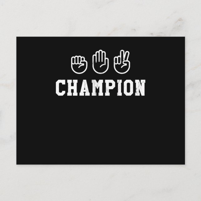 Carte Postale Champion des ciseaux de papier rock Signe main Cha (Devant)