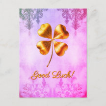 Carte postale Chance Trèfle à quatre feuilles Rose