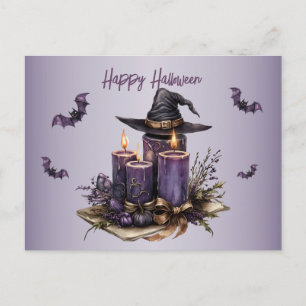Carte Postale Chandelles violettes d'Halloween chauves-souris Éf