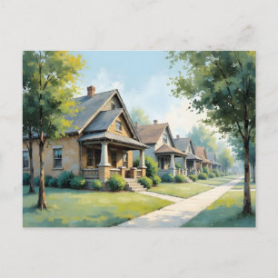 Carte Postale Changement d'adresse Banlieue Rue Style Aquarelle