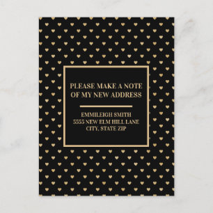 Carte Postale Changement d'adresse Elégant Black Gold Hearts