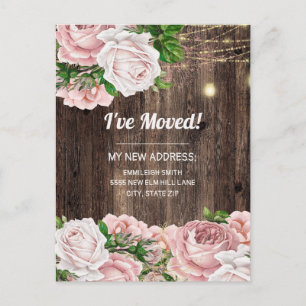 Carte Postale Changement d'adresse Fleurs de style vintage rose 