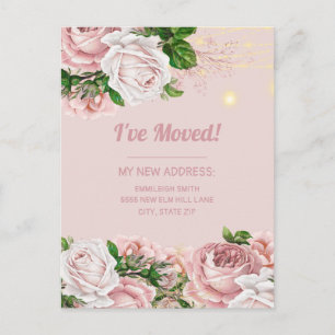 Carte Postale Changement d'adresse Pink Vintage Floral String Li