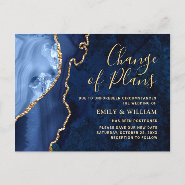 Carte Postale Changement de date de la Modern Gold Blue Marble r (Devant)