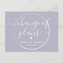 Carte Postale Changement de plan Elegant Lilac Mariage Report
