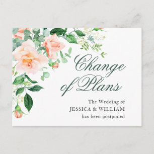 Carte Postale Changement de Plans Elégantes Roses Roses Mariage