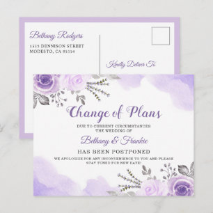 Carte Postale Changement de plans Faire-part Chic Purple Floral