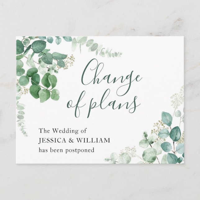 Carte Postale Changement de plans Mariage élégant à l'eucalyptus (Devant)