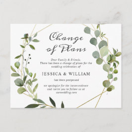 Carte Postale Changement de Plans Mariage Élégant Eucalyptus