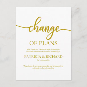 Carte Postale Changement De Plans Mariage Reporté Annulé Or