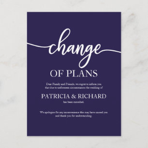 Carte Postale Changement de plans Mariage reporté Bleu marine
